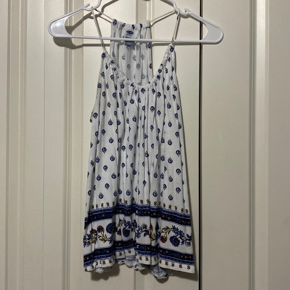 Old navy small worn once tank top. Blue maroon white and yellow